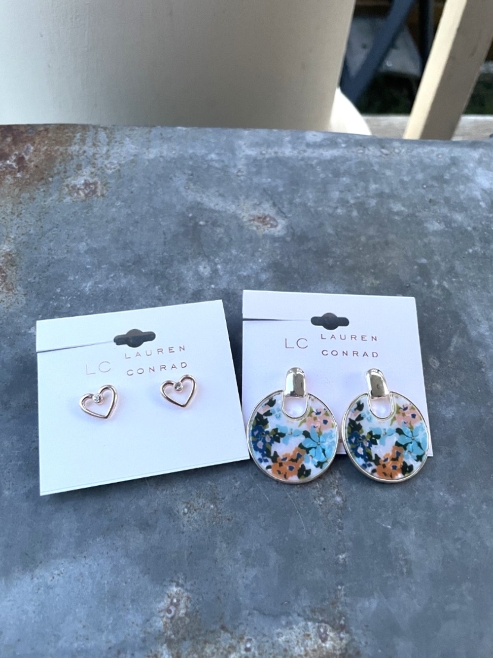 LC Lauren Conrad Pair Lot of 2 Earrings Heart Studs and Multicolor Drop Earrings